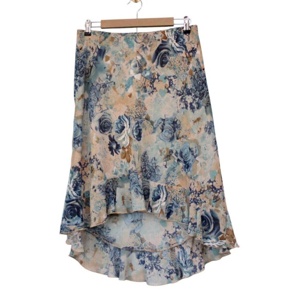 Vintage A Byer Skirt Size Large High Low Ruffle Floral 90s Y2K Grunge Retro Mesh